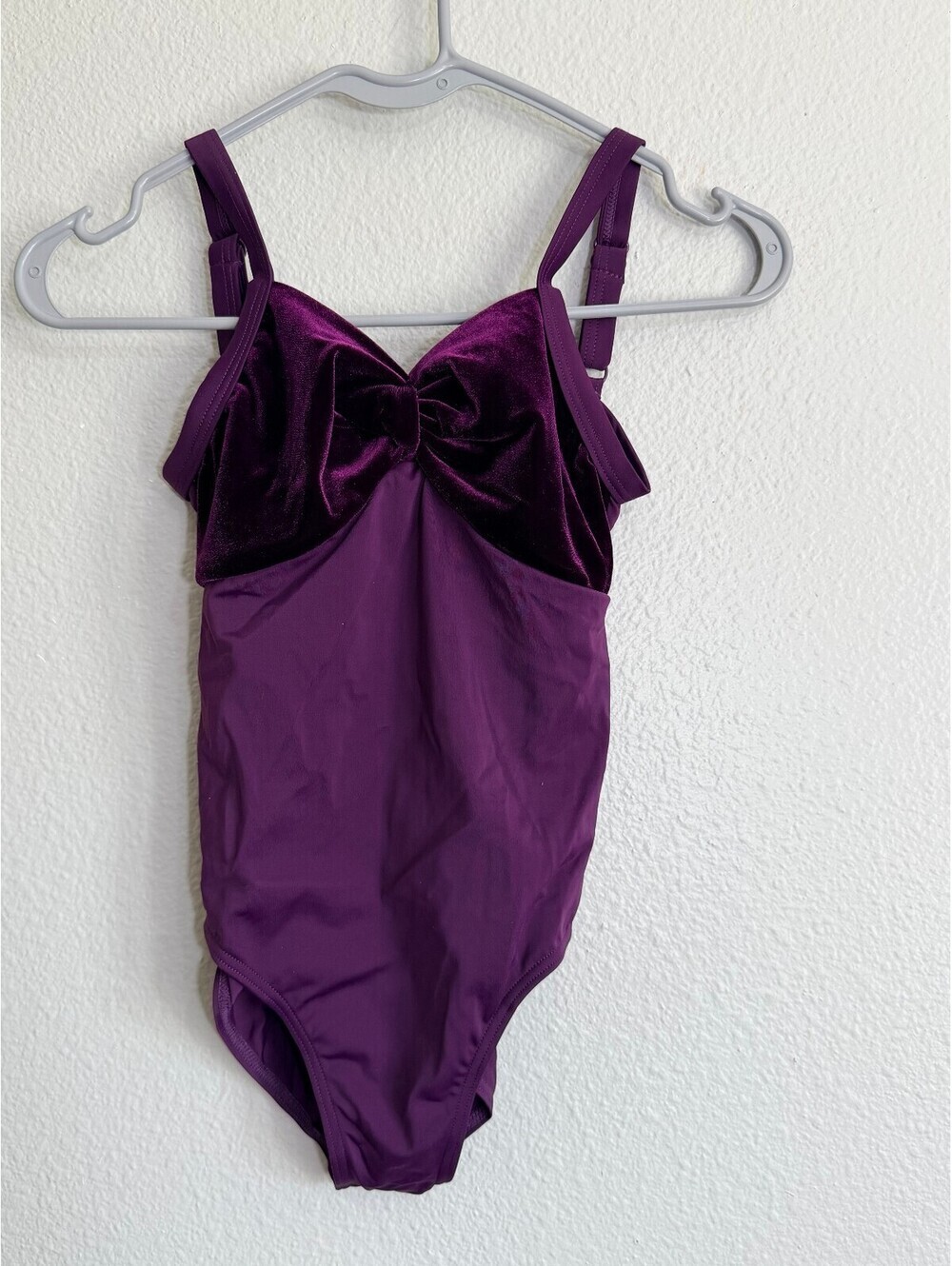 Balera Dance Leotard Velvet Bow Strappy Back Purple Size MC